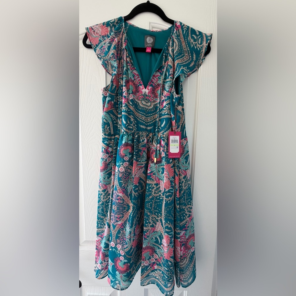 Vince Camuto Teal and Pink Floral Dress - Picture 2 of 7